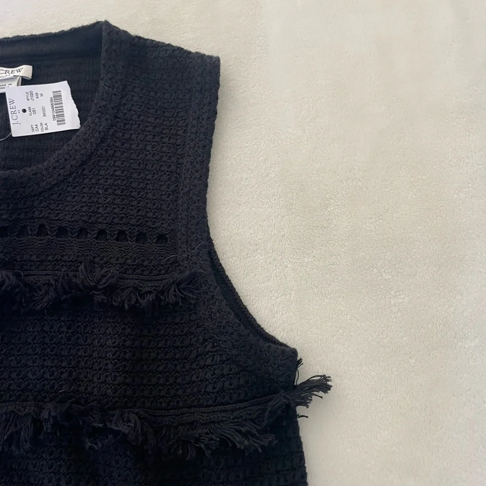 J. Crew Black Fringe Knit MIDI Dress